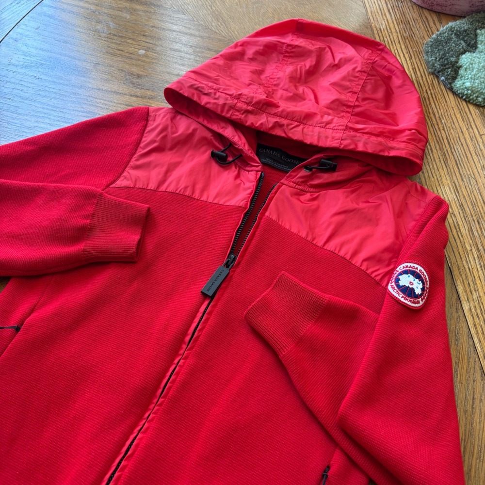 Canada Goose Womens Red Merino Wool Knit Windbridge 6868L FullZip Hood Jacket S